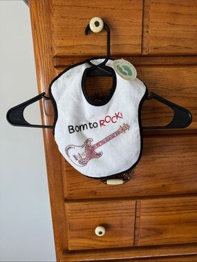 Born to Rock White Baby Bib with Guitar Design
